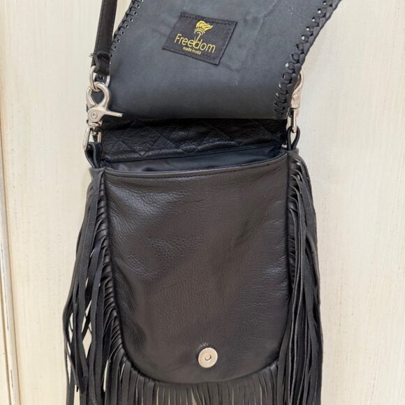 Genuine Leather Boho/Texas Chic Crossbody w/Fringe & Beads by FREEDOM Leathers - Picture 5 of 16